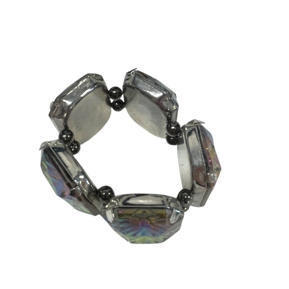 Iridescent Faceted‎ Crystal Stretch Bracelet Multi-Color Aurora Borealis Effect - Picture 4 of 5